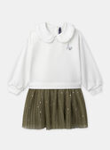 Robe bi-matière sweat blanc à col claudine et jupe vert kaki en tulle Fille NUFOILETTE / 25H2PFQ1ROB009