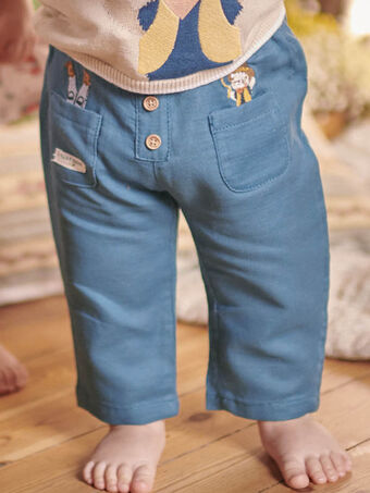 Pantalon bleu canard à motifs fantaisie bébé garçon CAOCTAVE / 22E1BGJ1PAN714