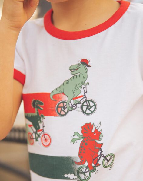 T-shirt blanc avec dinosaures sur des vélos FEMIAGE / 23E3PGB1TMC001