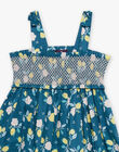Robe courte à smock bleu canard à imprimé fleuri et citrons FRUSOLETTE 1 / 23E2PFX5RBS714