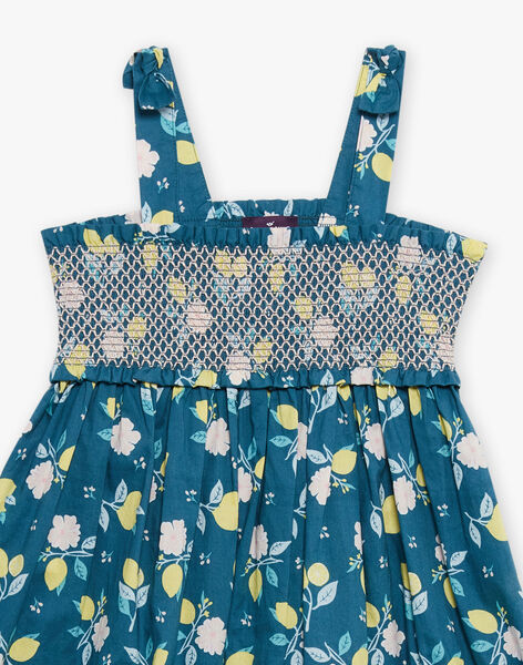 Robe courte à smock bleu canard à imprimé fleuri et citrons FRUSOLETTE 1 / 23E2PFX5RBS714