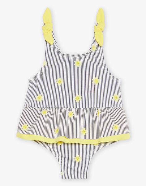 Maillot de bain 1 pièce bleu marine et jaune à imprimé à rayures et soleils FITINA / 23E4BFM2MAIA001