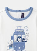 Body t-shirt écru et bleu clair à motifs tramway et animaux LADULIO / 24H1BGJ1BOD001