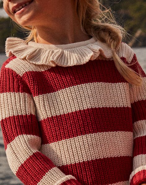Pull écru à collerette avec rayures rouges FOPULETTE / 23E2PFC1PUL001