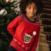 Pull de Noël rouge en tricot à motif tigre