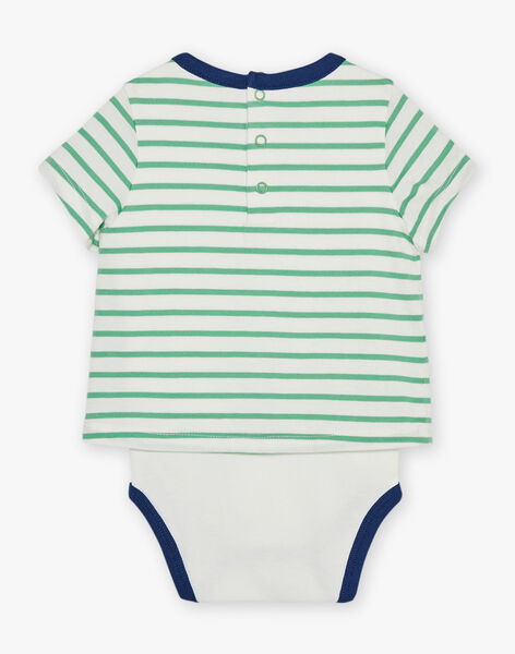 Body T-shirt à rayures vert pistache et écru FAMALO / 23E1BGN1BOD001