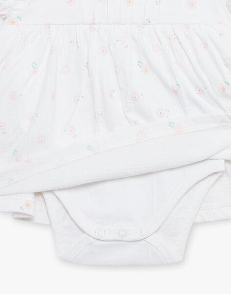 Robe et béguin de naissance blancs à imprimé fleurs FOLINA / 23E0CFT1ROB000