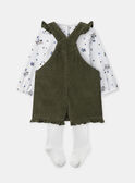 Ensemble salopette vert kaki en velours + body blanc imprimé chien + collant blanc Bébé Fille NAJULIETTE / 25H1BFQ1ENS009
