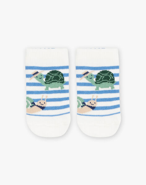 Chaussettes écrues à rayures bleues et jacquard escargots FAMARCEL / 23E4BGN1SOQ001