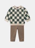 Ensemble sweat à carreaux écru et vert avec legging marron Bébé Garçon NAFRED / 25H1BGS2ENS001