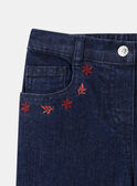 Jean wide leg bleu foncé à poches brodées floral Fille NEJINETTE / 25H2PFK1JEAP271