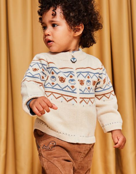 Gilet en tricot à jacquard animaux et motifs fantaisie beige DASICHARD / 22H1BGY1GILA001