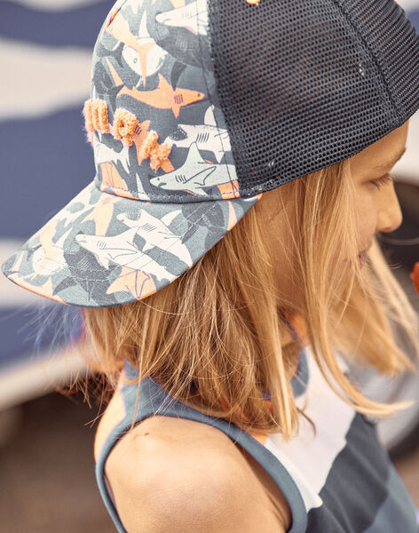 Casquette bleue à imprimé requins FLYTOAGE / 23E4PGR1CHAC226