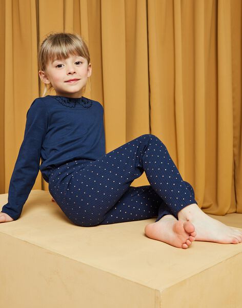 Legging bleu marine en côtes à pois dorés DROUNETTE 2 / 22H4PFQ2CTTC214