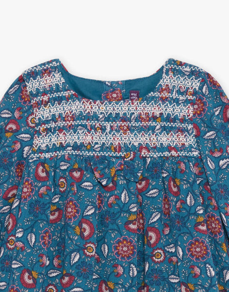 Robe bleu canard à imprimé fleuri DAMAURINE / 22H1BFU1ROB714