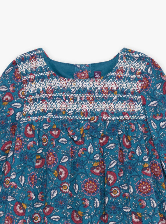 Robe bleu canard à imprimé fleuri DAMAURINE / 22H1BFU1ROB714