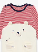 Grenouillère blanc crème à rayures et tête d'ours FEDOURSON / 23E5BG21GREA002