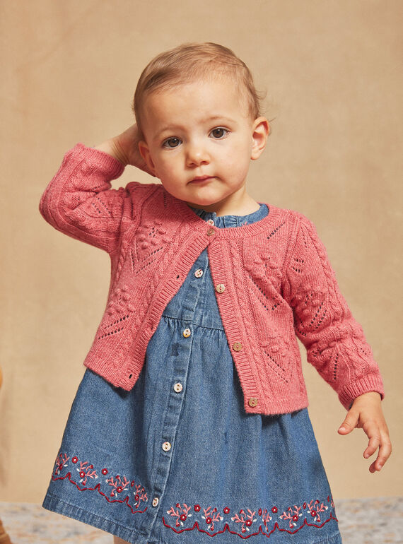 Cardigan rose passion en tricot ajouré GAGENNA / 23H1BFD1CARD325