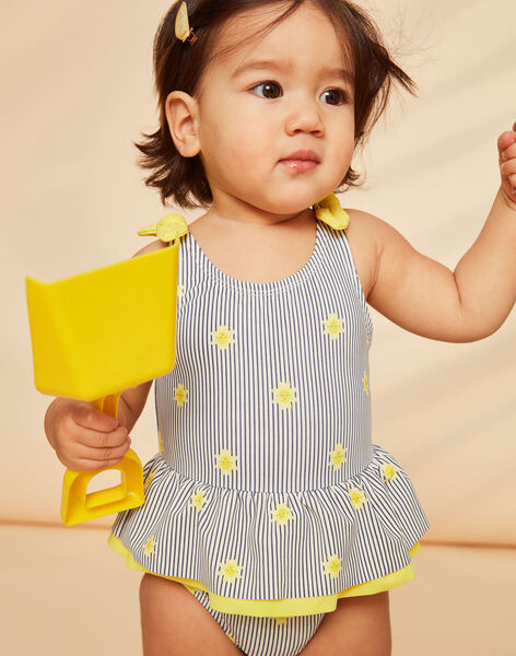Maillot de bain 1 pièce bleu marine et jaune à imprimé à rayures et soleils FITINA / 23E4BFM2MAIA001