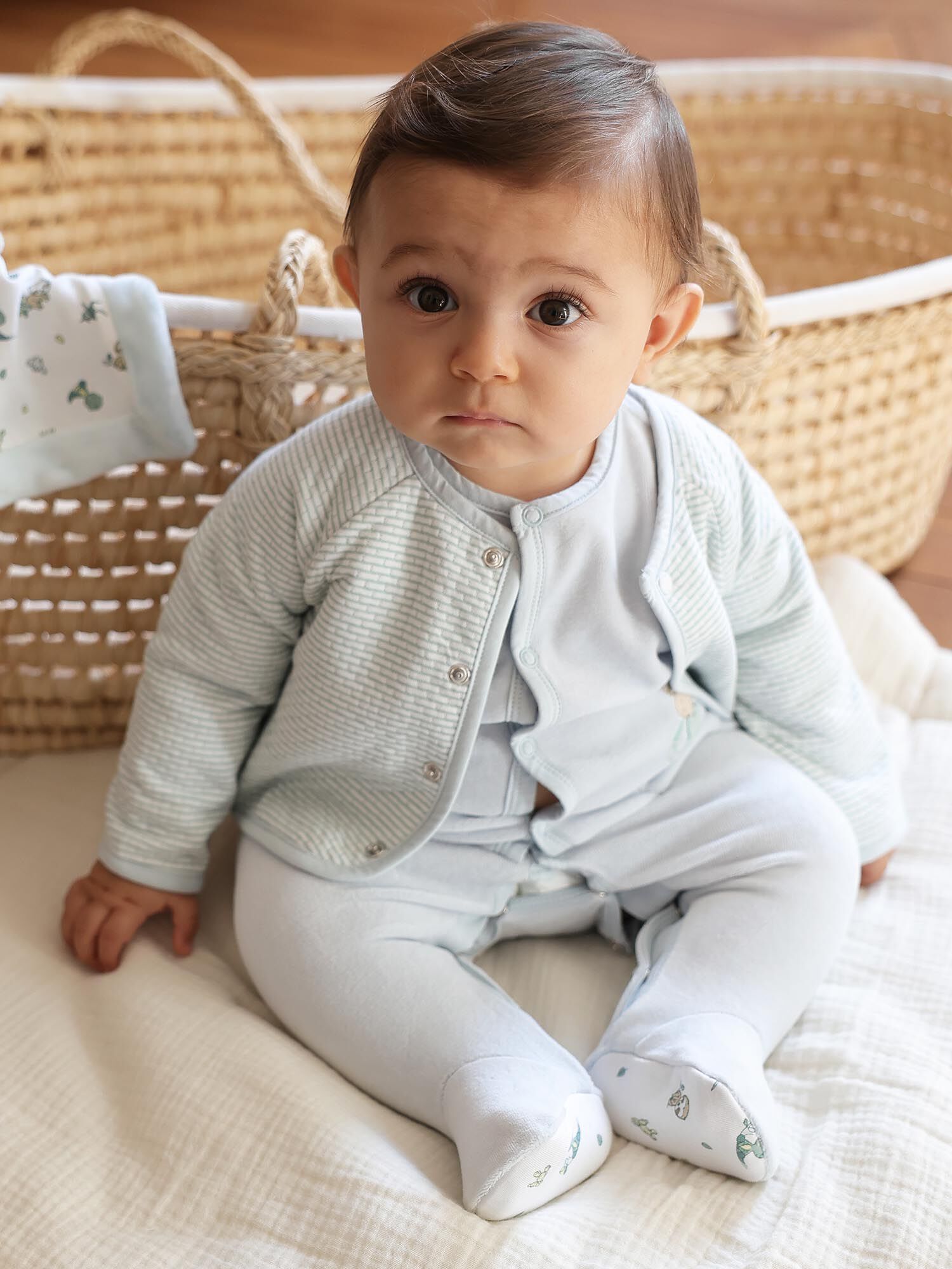 Ensemble grenouill re bleu ciel et gilet cru Gar on Sergent Major