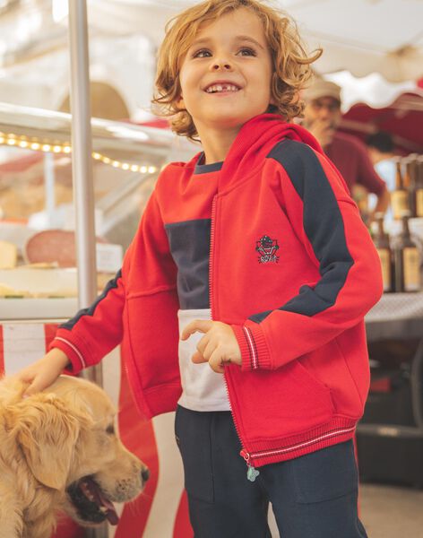 Sweat à capuche bicolore rouge et bleu marine FEGILAGE / 23E3PGB1GIL506