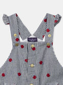 Salopette à rayures bleu marine et broderies pommes Bébé Fille NAGWENDOLINE / 25H1BFM1SAL001