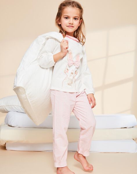 Ensemble pyjama écru à lapin et à carreaux FLORETTE / 23E5PF21PYJ001