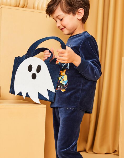 Ensemble pyjama en velours et sac à imprimé Halloween. DALOAGE / 22H5PGS1PYJ702
