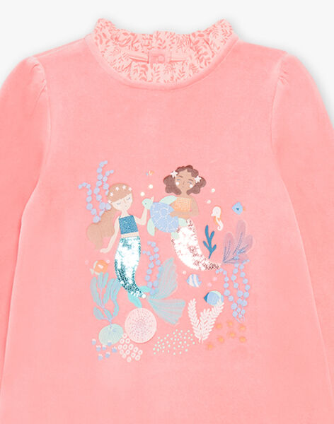 Pyjama deux pièces rose en velours avec sirènes 23E5PF22CHN404