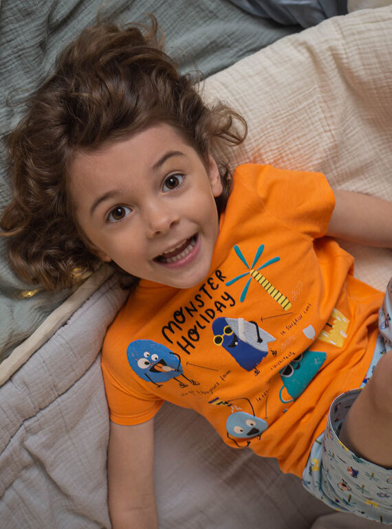 Pyjama orange et bleu à motifs monstres enfant garçon CAMONAGE / 22E5PG56PYJ400