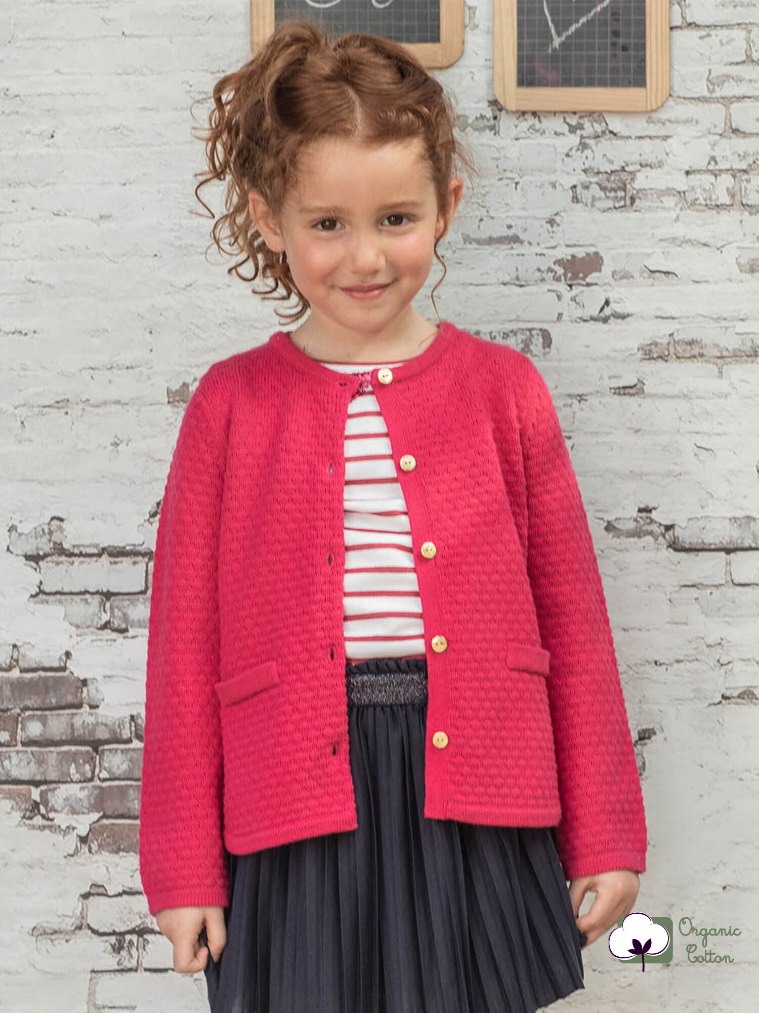 Cardigan rose fuchsia en maille enfant fille Fille Sergent Major