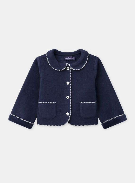 Cardigan bleu foncé à col claudine Bébé Fille NAJUNE / 25H1BFQ1CAR070