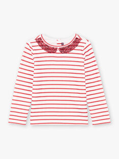 T-shirt manches longues marinière rouge enfant fille BROMARETTE2 / 21H2PFB6TML001