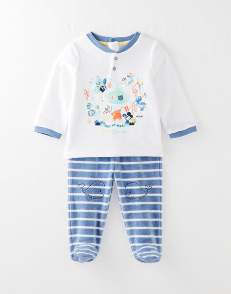 Pyjama En Velours Ecru Bebe Garcon