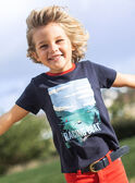 T-shirt bleu marine à motif affiche de course d'aviron enfant garçon CEBESTAGE / 22E3PG82TMC070