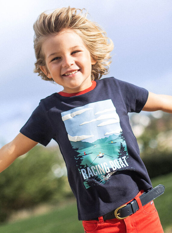 T-shirt bleu marine à motif affiche de course d'aviron enfant garçon CEBESTAGE / 22E3PG82TMC070