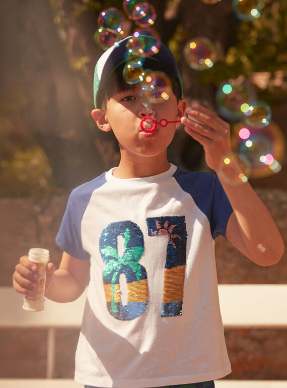 T-shirt blanc et bleu à manches courtes LADUAGE / 24H3PGI4TMC000
