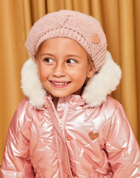 Bonnet rose effet croisé en tricot DRANOUETTE / 22H4PFN3BON309