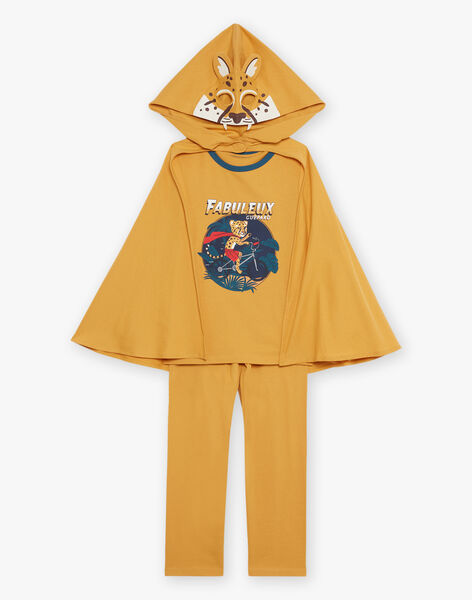 Pyjama deux pièces jaune moutarde en coton avec cape tête de léopard FLORIAGE1 / 23E5PG42PYT107