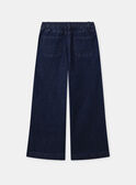 Jean wide leg bleu foncé à poches brodées floral Fille NEJINETTE / 25H2PFK1JEAP271