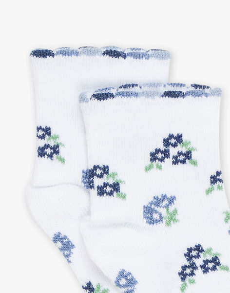 Chaussettes écrues à fleurs bleues FANORALI / 23E4BFN1SOQ001