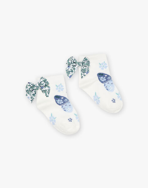 Chaussettes écrues jacquard papillon et fleurs FUCHUETTE / 23E4PFC1SOB001