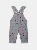 Salopette à rayures bleu marine et broderies pommes Bébé Fille NAGWENDOLINE / 25H1BFM1SAL001