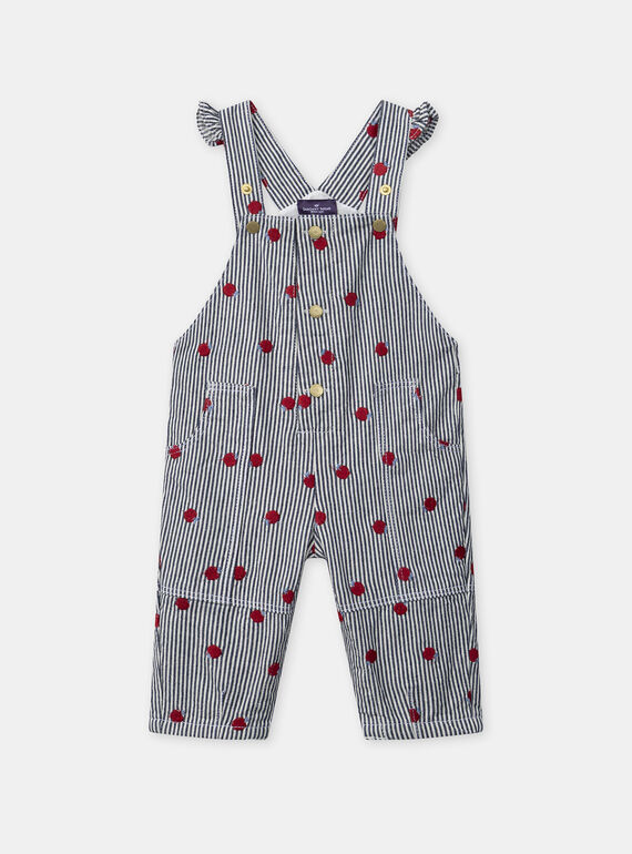 Salopette à rayures bleu marine et broderies pommes Bébé Fille NAGWENDOLINE / 25H1BFM1SAL001