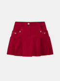 Jupe plissée rouge à poches brodées floral Fille NEJUPETTE / 25H2PFK1JUPF510