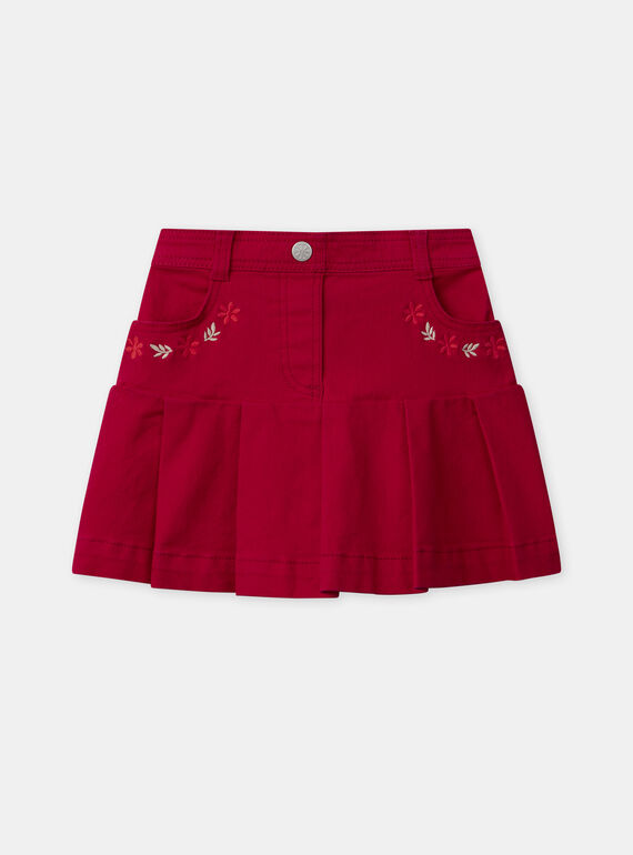 Jupe plissée rouge à poches brodées floral Fille NEJUPETTE / 25H2PFK1JUPF510