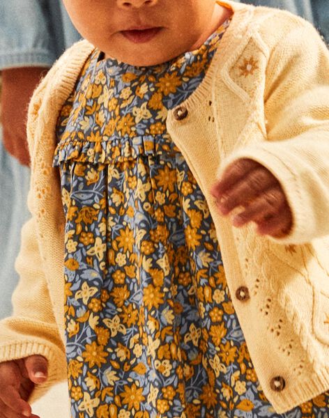 Cardigan en tricot ajouré et torsadé jaune pastel FABONNY / 23E1BF81CAR114