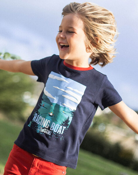 T-shirt bleu marine à motif affiche de course d'aviron enfant garçon CEBESTAGE / 22E3PG82TMC070