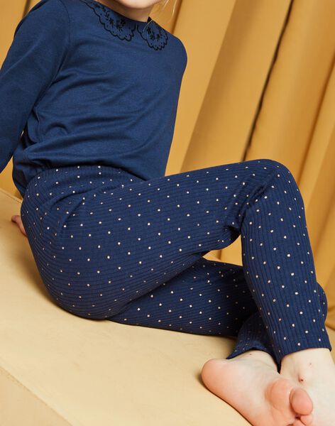 Legging bleu marine en côtes à pois dorés DROUNETTE 2 / 22H4PFQ2CTTC214
