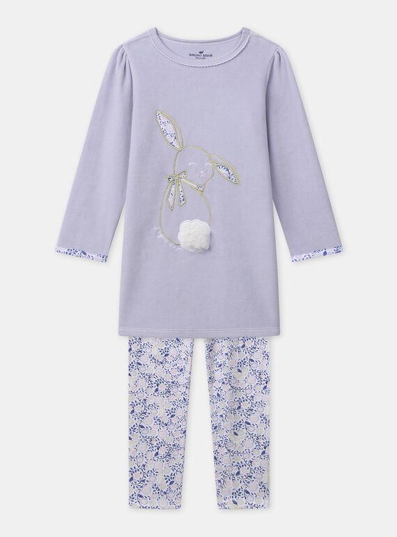 Chemise de nuit violet à broderie lapin et patch pompon et legging fleuri Fille  NUIDINETTE / 25H5PFB2CHN205